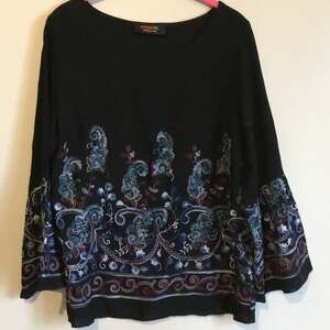 Renee C Black High-Low Embroidered Tunic Top 100% Rayon